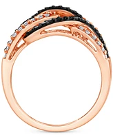 Black & White Diamond Openwork Crossover Ring (1/2 ct. t.w.) in 10k Rose Gold