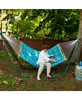 Quilted Outdoor Hammock with Spreader Bars - Heavy-Duty 450-Pound Capacity Double for Outside Khaki Stripe