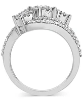 Diamond Round & Baguette Triple Cluster Swirl Ring (1 ct. t.w.) in 10k White Gold