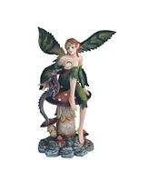 Fc Design "2-pc Set" 9"H Green Fairy with Purple Baby Dragon Sitting on Mushroom Figurine Statue Ornament Home Room Office Decor and Perfect Ideas for