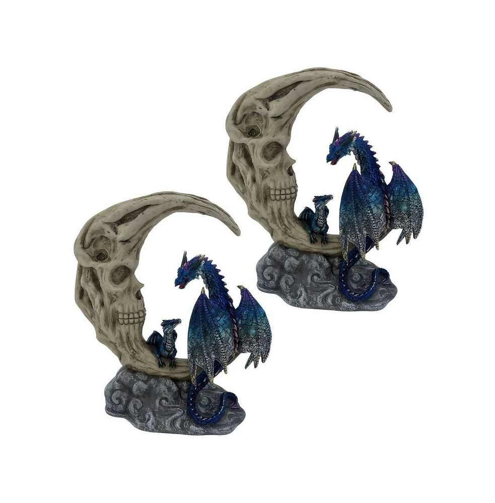 Fc Design "2-pc Set" 6.75"H Blue Dragon on Skeleton Moon Figurine Statue Ornament Home Room Office Decor and Perfect Ideas for Housewarming, Holidays