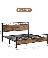 gaomon Heavy Duty Platform Bed Frame with 11'' Underbed Storage Space, Metal Bed Frame with Headboard and Footboard, Metal Slats Support