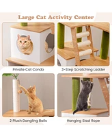 Gymax All-in-One Cat Tree w/ Litter Box Enclosure Cat Tower Scratching Posts Ladder