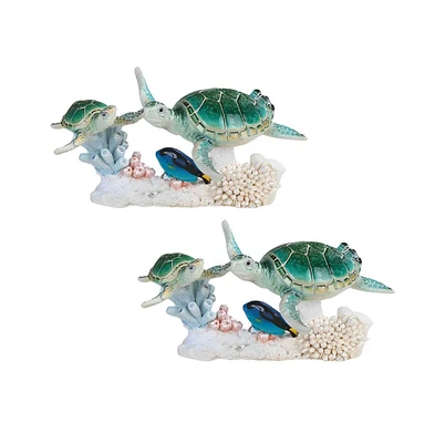 Fc Design "2-pc Set" 8.75"W Two Green Sea Turtles Swimming with Blue Fish Figurine Statue Ornament Home Room Office Decor and Perfect Ideas for Housew