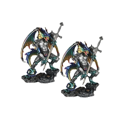 Fc Design "2-pc Set" 12"H Blue and Green Dragon with Armor and Sword Figurine Statue Ornament Home Room Office Decor and Perfect Ideas for Housewarmin