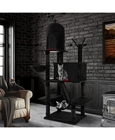 Gymax Gothic Cat Tree for Indoor Cats Black Large Cat Tower w/ 2 Cat Condos