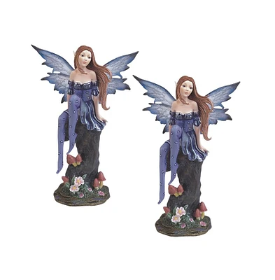 Fc Design "2-pc Set" 8"H Purple Fairy with Clear Wings Sitting on Tree Trunk Figurine Statue Ornament Home Room Office Decor and Perfect Ideas for Hou