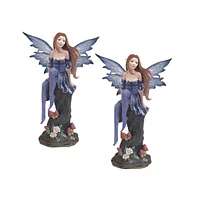 Fc Design "2-pc Set" 8"H Purple Fairy with Clear Wings Sitting on Tree Trunk Figurine Statue Ornament Home Room Office Decor and Perfect Ideas for Hou