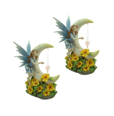 Fc Design "2-pc Set" 7.75"W Fairy on Moon with Led Figurine Statue Ornament Home Room Office Decor and Perfect Ideas for Housewarming, Holidays and Bi