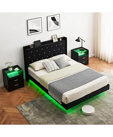 gaomon Floating Bed Frame Queen Size with Led Lights, Upholstered Platform Bed Frame