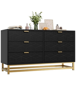 gaomon 6 Drawer Dresser with Metal Legs, Modern Dresser Chest Organizer with Wide Storage, Wood Chest of Drawers for Bedroom, Living Room, Entryway