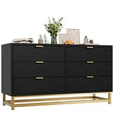 gaomon 6 Drawer Dresser with Metal Legs, Modern Dresser Chest Organizer with Wide Storage, Wood Chest of Drawers for Bedroom, Living Room, Entryway