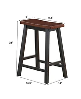 Gymax Set of 2 Bar Stools 24''H Saddle Seat Pub Chair Home Kitchen Dining Room Brown