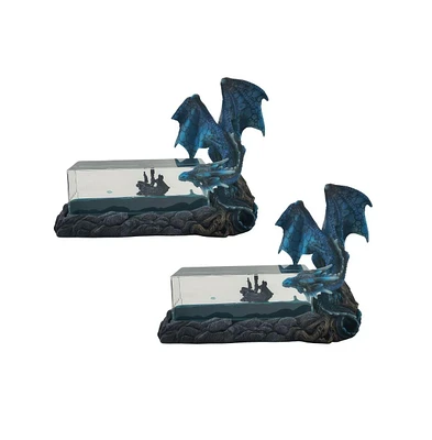 Fc Design "2-pc Set" 9.75"W Blue Dragon Guarding a Ship in Bottle Figurine Statue Ornament Home Room Office Decor and Perfect Ideas for Housewarming,