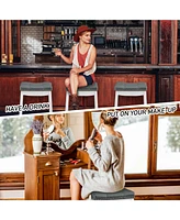 Gymax Set of 2 Nailhead Saddle Bar Stools 24'' Counter Stools White with Cushion