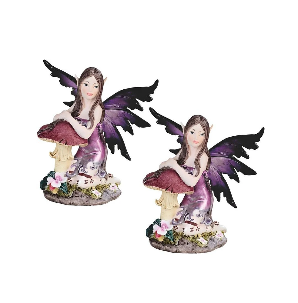 Fc Design "2-pc Set" 5"H Blue/Purple Fairy with Clear Wings Leaning on Mushroom Figurine Statue Ornament Home Room Office Decor and Perfect Ideas for