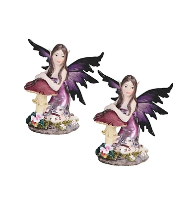 Fc Design "2-pc Set" 5"H Blue/Purple Fairy with Clear Wings Leaning on Mushroom Figurine Statue Ornament Home Room Office Decor and Perfect Ideas for