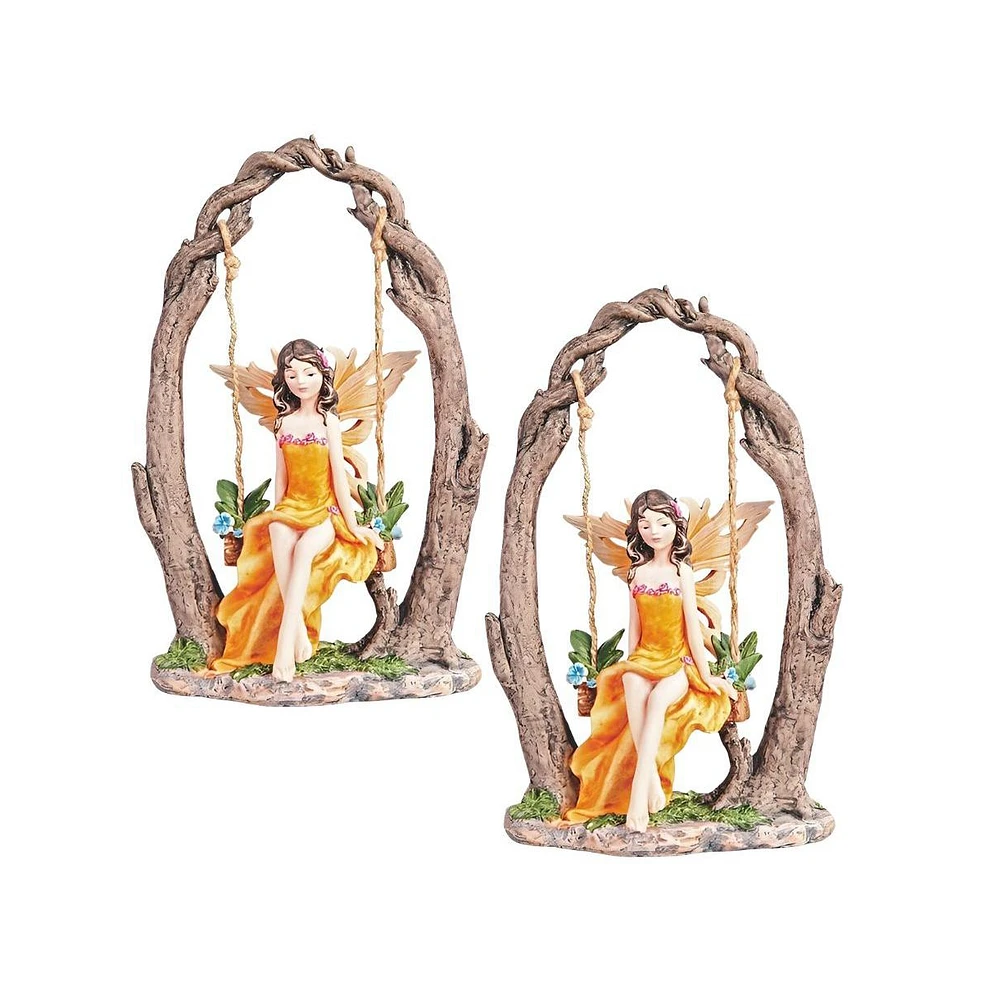 Fc Design "2-pc Set" 10"H Fairy on Swing Figurine Statue Ornament Home Room Office Decor and Perfect Ideas for Housewarming, Holidays and Birthdays