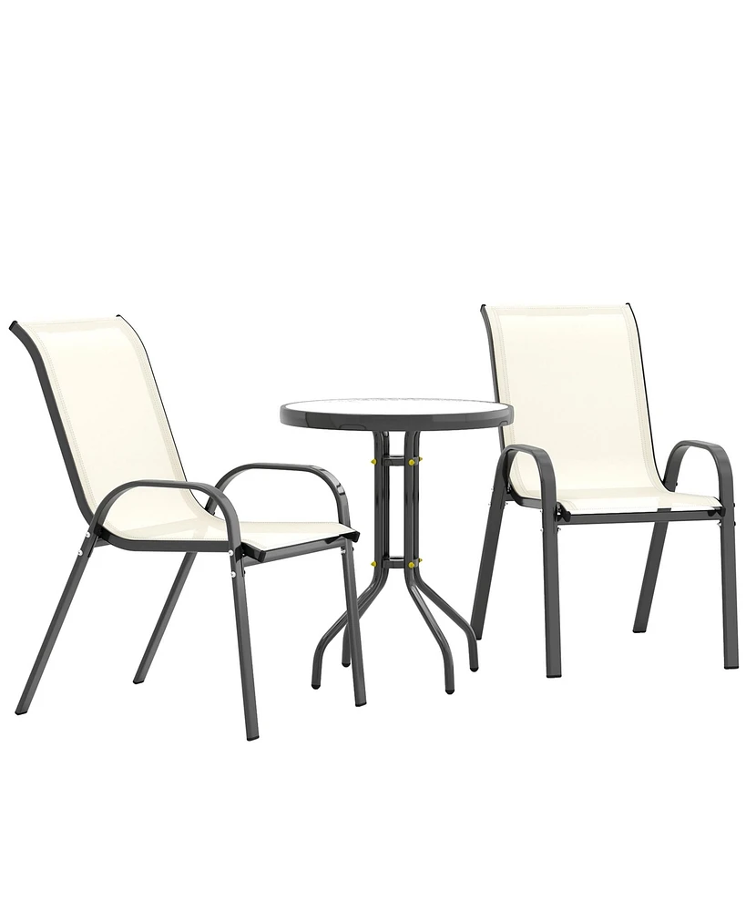 Outsunny Outdoor Bistro Set Small Patio w/ Stackable Chairs,