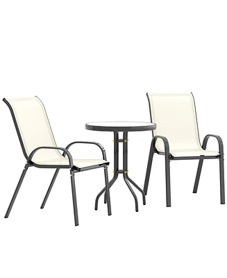 Outsunny Outdoor Bistro Set Small Patio w/ Stackable Chairs,