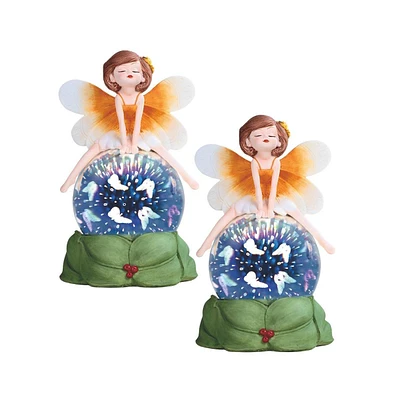 Fc Design "2-pc Set" 8"H Led Orange Fairy Optic Globe Figurine Statue Ornament Home Room Office Decor and Perfect Ideas for Housewarming, Holidays and