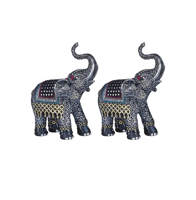 Fc Design "2-pc Set" 6.5"H Thai Elephant with Trunk Up Figurine Statue Ornament Home Room Office Decor and Perfect Ideas for Housewarming, Holidays an