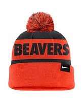 Nike Men's Navy/Orange Oregon State Beavers Peak Stripe Cuffed Knit Hat with Pom