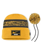 Nike Men's Gold/Black Iowa Hawkeyes On-Field Peak Cuffed Knit Hat with Pom