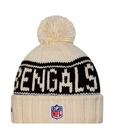 New Era Women's Cream Cincinnati Bengals 2024 Sideline Cuffed Knit Hat with Pom