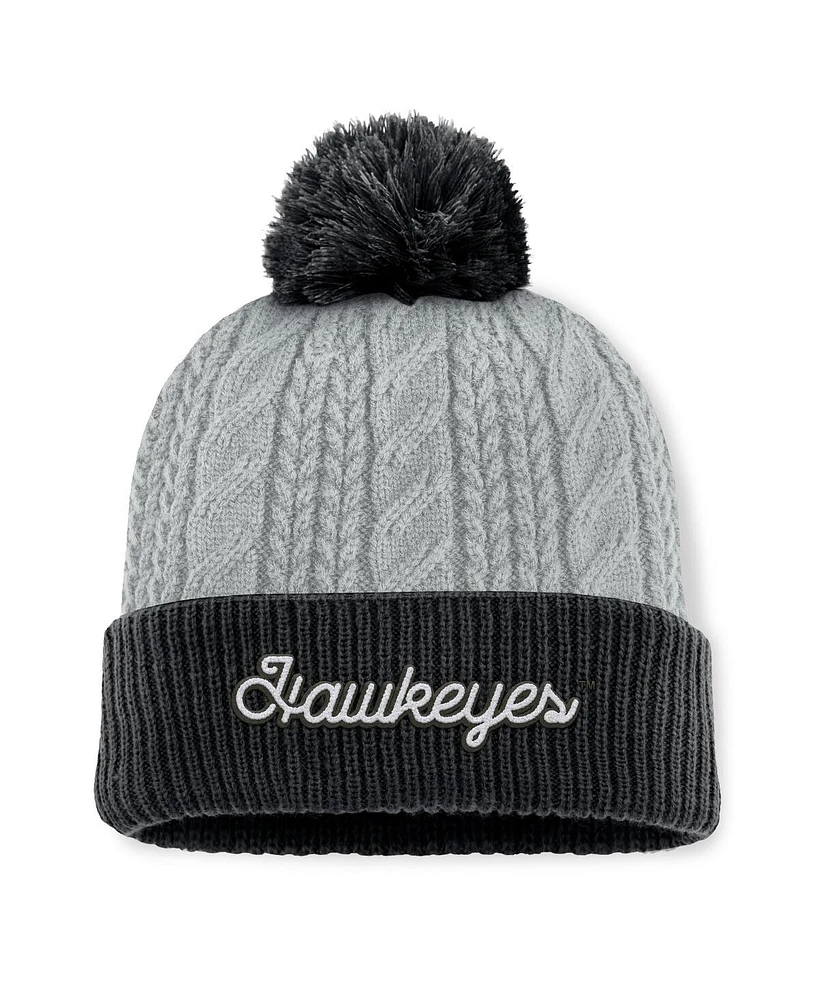 Top of the World Women's Gray/Black Iowa Hawkeyes Becca Cuffed Knit Hat with Pom