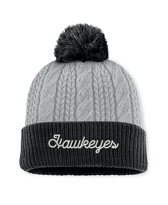 Top of the World Women's Gray/Black Iowa Hawkeyes Becca Cuffed Knit Hat with Pom