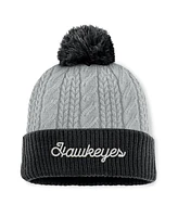 Top of the World Women's Gray/Black Iowa Hawkeyes Becca Cuffed Knit Hat with Pom