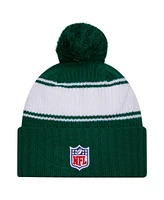 New Era Men's Green New York Jets 2024 Sideline Cuffed Knit Hat with Pom