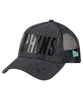 New Era Men's Black Miami Dolphins Midnight Ink Tonal Text A-Frame Trucker 9FORTY Adjustable Hat