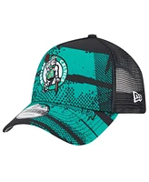 New Era Men's Black/Kelly Green Boston Celtics Tip Off A-Frame Trucker 9FORTY Adjustable Hat