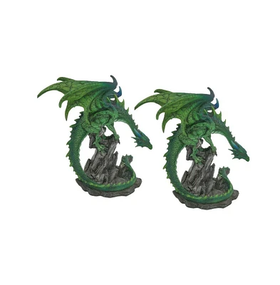 Fc Design 2-pc Set" 8.25"H Green Dragon on Rock Figurine Statue Ornament Home Room Office Decor and Perfect Ideas for Housewarming, Holidays and Birth