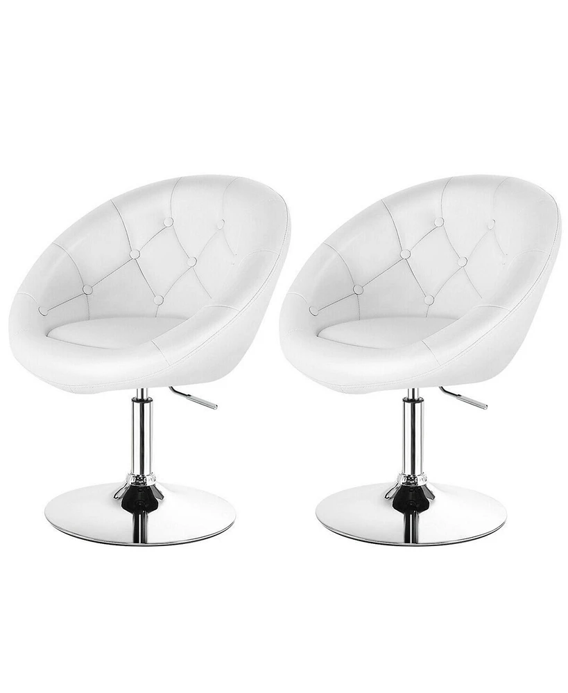 Gymax Set of 2 Swivel Bar Stools Height Adjustable Round Tufted Back Bar Chairs