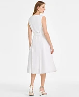 Msk Women's Square-Neck Belted A-Line Sleeveless Dress