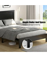 Queen Size Platform Bed Frame with High Headboard and Rubber Wood Legs