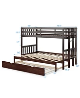 Gouun Twin Pull-Out Bunk Bed with Trundle Wooden Ladder