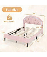 Gouun Upholstered Led Bed Frame with Adjustable Flower Headboard and Metal Support Feet-Full Size