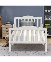 Classic Toddler Bed Frame with Two Side Safety Guardrails, Wooden Design