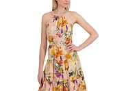Laundry by Shelli Segal Women's Casual Sleeveless Halter Neck Elegant Midi Dress