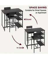 gaomon 3-Piece Wooden Dining Table Set w/ Storage Shelves Kitchen Breakfast Nook with Stools Dining Set for 2 Bar Stools Pu Upholstery Seat with Backr
