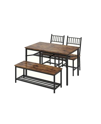 gaomon Dining Table Set for 4 Kitchen Table With Bench & 2 Chairs 4-Piece Dining Table Set w/ Storage Wine Rack Rectangular Dining Furniture Set With