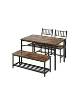 gaomon Dining Table Set for 4 Kitchen Table With Bench & 2 Chairs 4-Piece Dining Table Set w/ Storage Wine Rack Rectangular Dining Furniture Set With