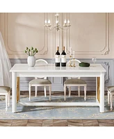 Tribesigns 63” Dining Table for 4-6 People, Modern Kitchen Table with Gold Metal & Glossy Surface, Rectangular Dinner Table for Kitchen, Dining