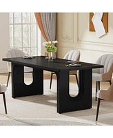 Tribesigns Modern Dining Table for 6 to 8 People, 71" Large Kitchen with Wood Pedestal Base, Rectangular Long Dinner Kitchen, D