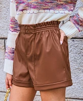 Cupshe Women's Brown Faux Leather Pocket Straight Leg Shorts