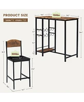 gaomon 3 Pieces Bar Table Set, Bar Counter Table with 2 Footrest Chairs, Modern Pub Dining Table Set with Storage Shelf